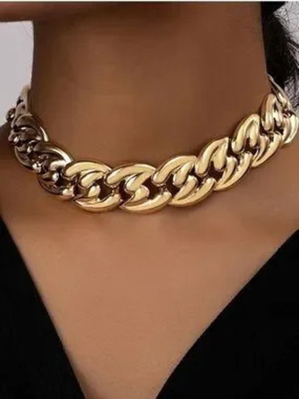 Anthropologie Polished Gold Tone Color Curb-Link Choker